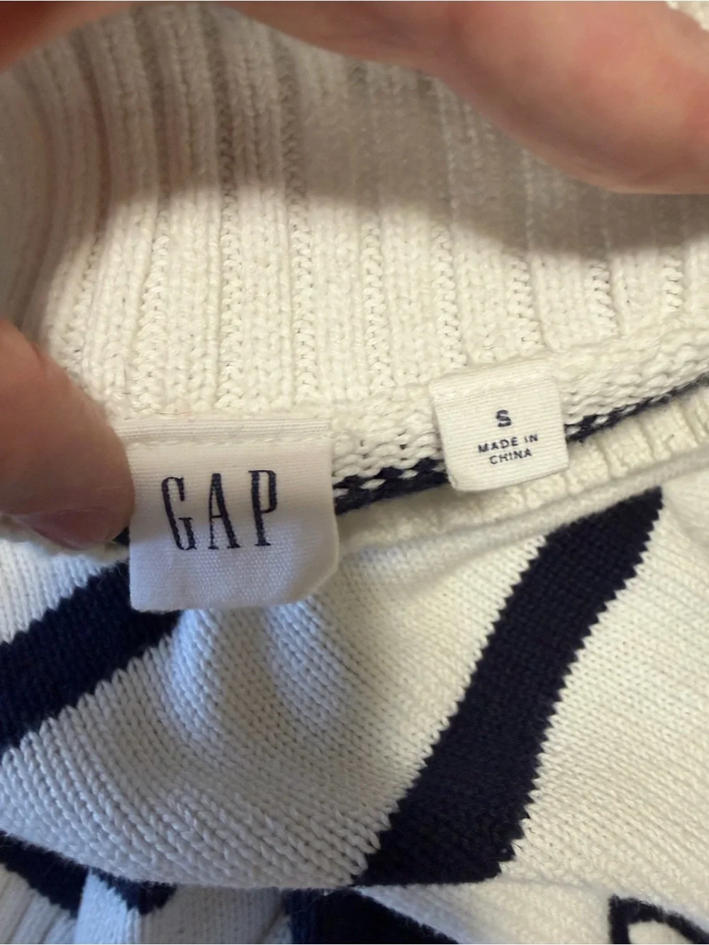 GAP White & Navy Striped Mockneck Sweater